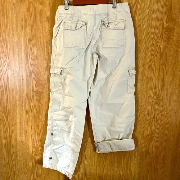 Tan Khaki Cargo Hi-Rise Optional Ankle/ Capris Drawstring Jeans - Picture 2 of 6